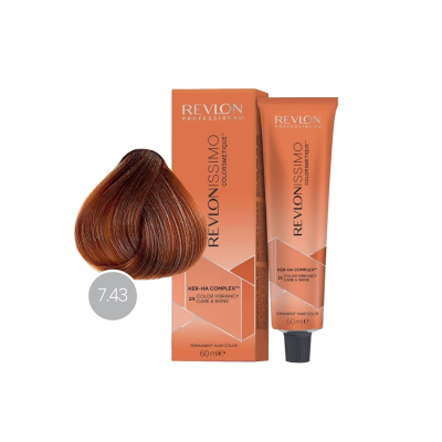 Revlon Revlonissimo Colorsmetique 7.43 - Перманентная краска для волос блонд медно-золотой 60 мл